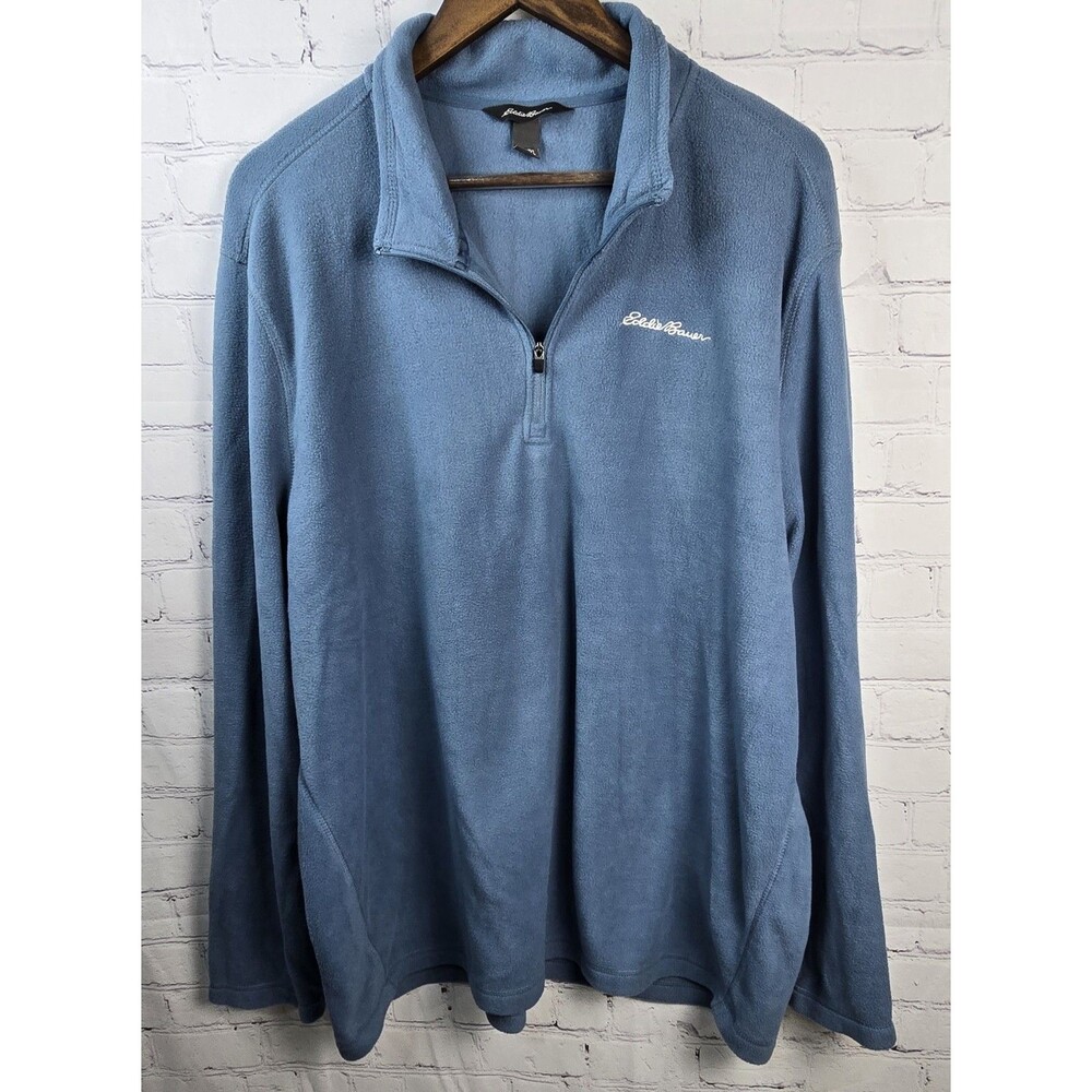 Eddie Bauer Men's Fleece Pullover Size XXL Blue 1/4 Zip Mock Neck Comfort